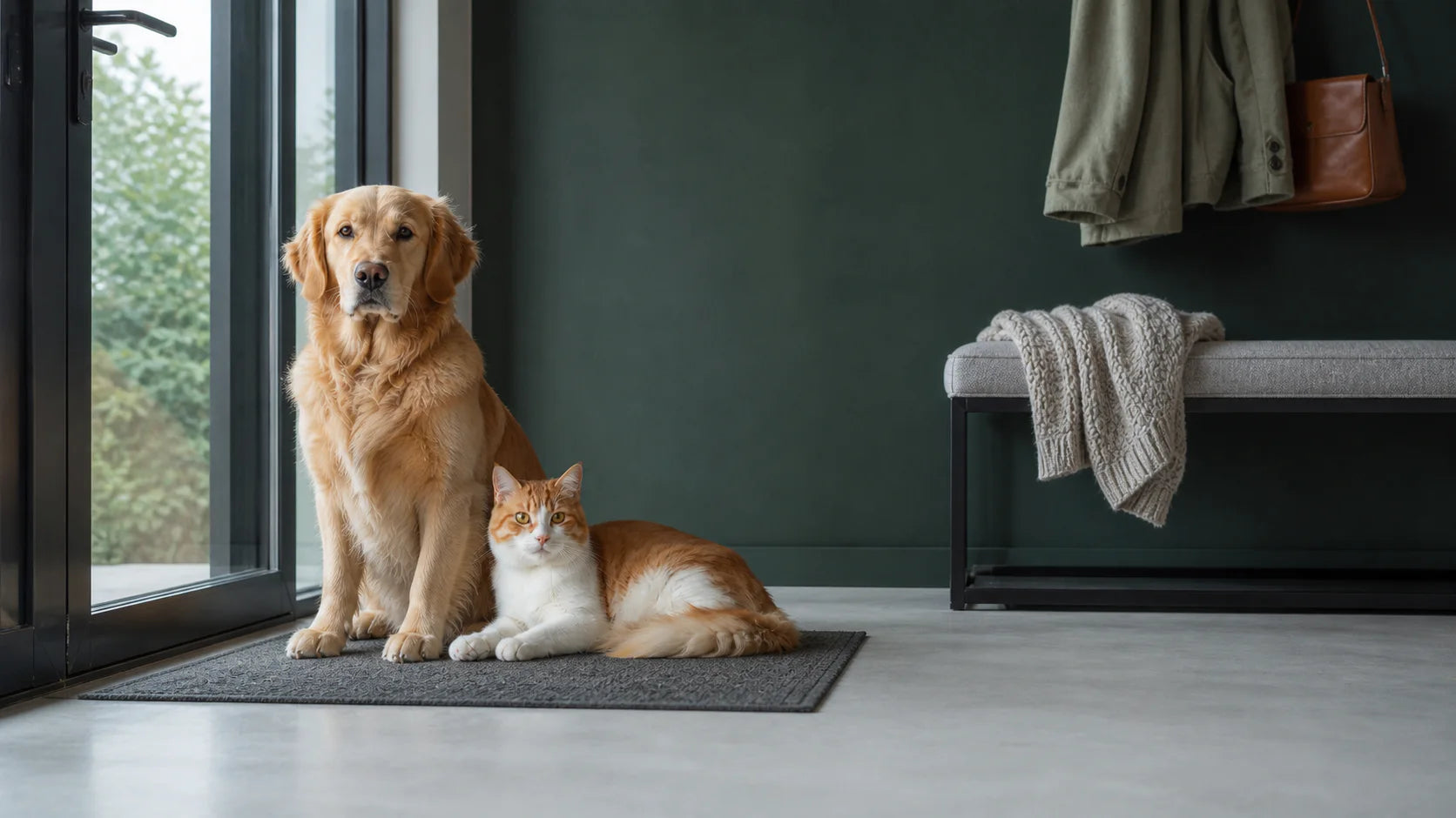 Pets waiting beside a home entry