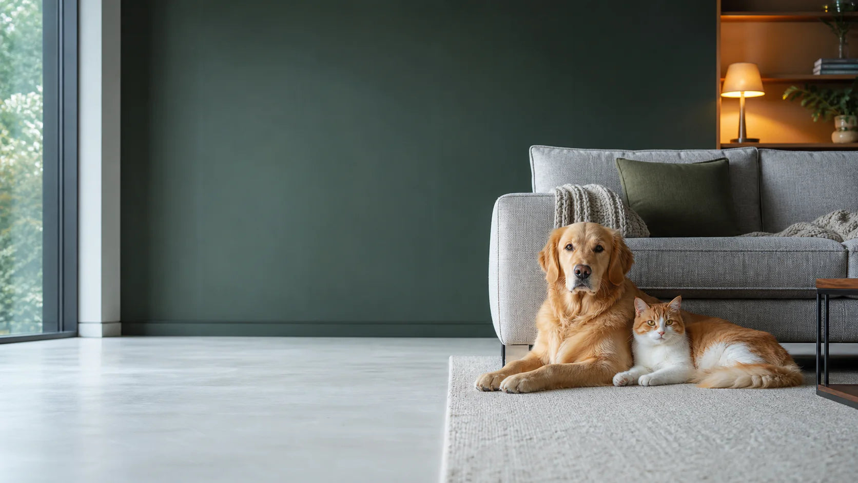Pets resting in a calm living room
