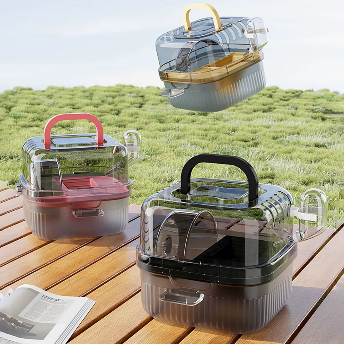 Chinchilla Cage Translucent Hamsters Travel Carry Case Large Capacity Breathable Hamster Habitat Small Animal Carrier with Water