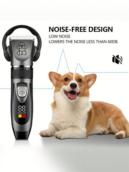 Professional Pet Grooming Kit, with Power Indicator Light, Low Noise Trimming Set, Suitable for Cats, Rechargeable Quiet Pet Grooming Kit, Suitable for Dogs, Cats and Other Pets